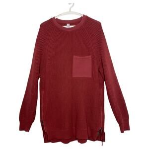 Varley Large Sweater Cable Knit Ribbed Side Zippers Merlot Color Crewneck